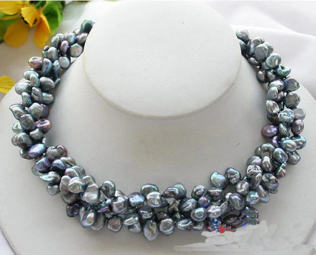 

Fashion Women Pearl Jewellery,4rows 6-7mm Black Baroque Keshi Reborn Real Pearl Necklace,New Free Shipping