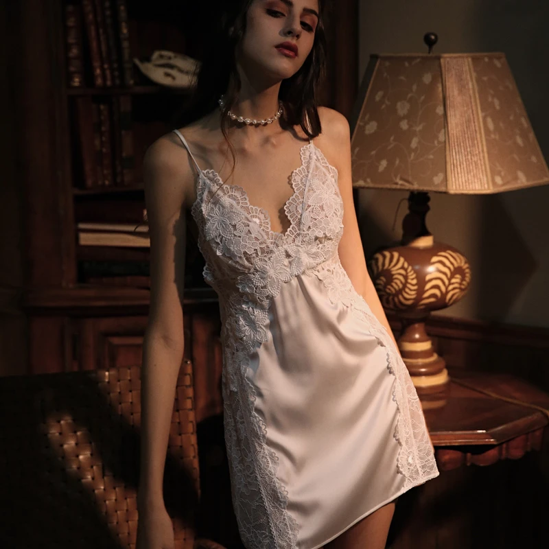 

French Nighties for Women Sheer Lotus Leaf Edge Princess Sexy Nightgown Small Chest Multi-layer Lace Nightgown Night Dress