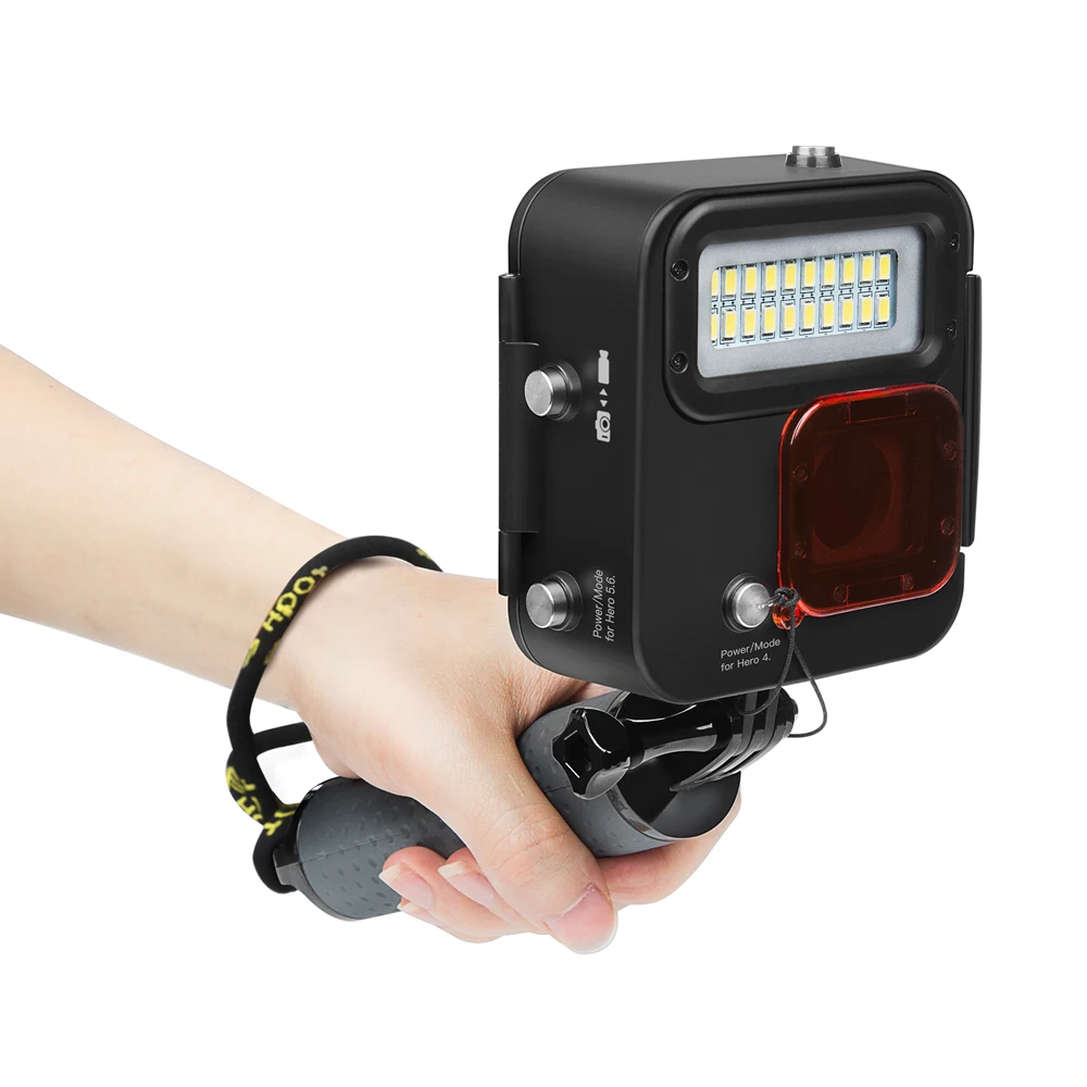 FGHGF 1000LM buceo luz LED impermeable funda para GoPro Hero 7 6 5 negro 4 3 + Cámara de Acción plateada con accesorio para Go Pro 7 6 - 5