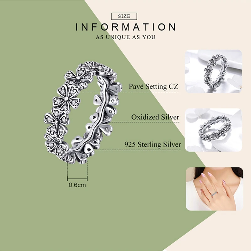 WOSTU 100% Real 925 Sterling Silver Dazzling Stackable Daisy Wedding Rings Women Fashion Jewelry Engagement Floral Ring DXR397