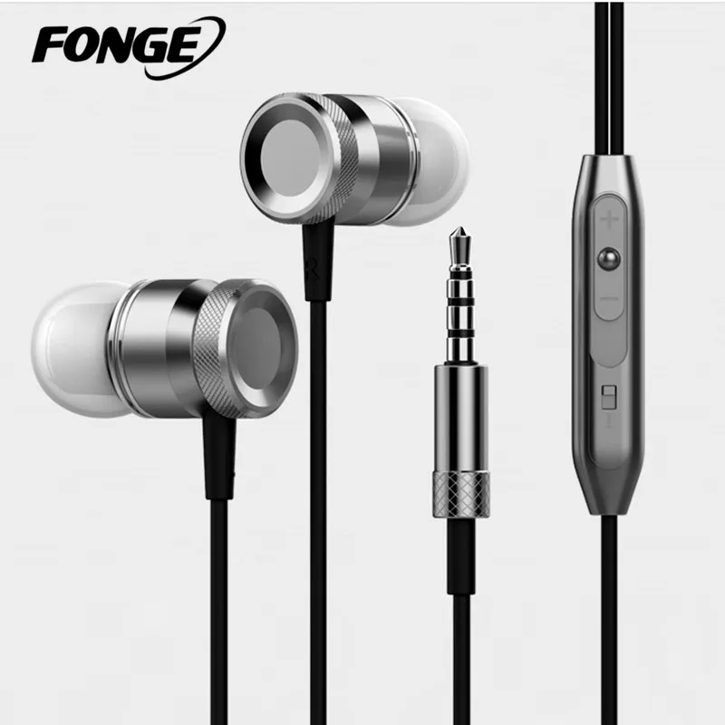 Новые металлические наушники Fonge, супер наушники, регулятор громкости басов с микрофоном, наушники для всех мобильных телефонов, Mp3, PC, 3,5 мм