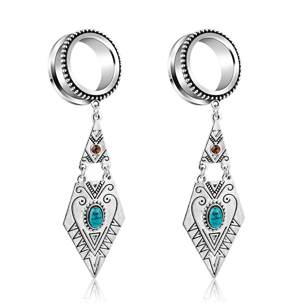 2pcs 6 30mm Steel Helix Dangle Ear Plugs Tunnels Crystal Ear Expander