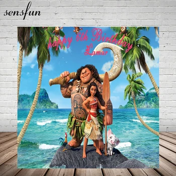 

Sensfun Girls Moana Birthday Backdrop Background Custom Name Date Waialiki Maui Party Event Banner Newborn Photo Studio 7x5FT