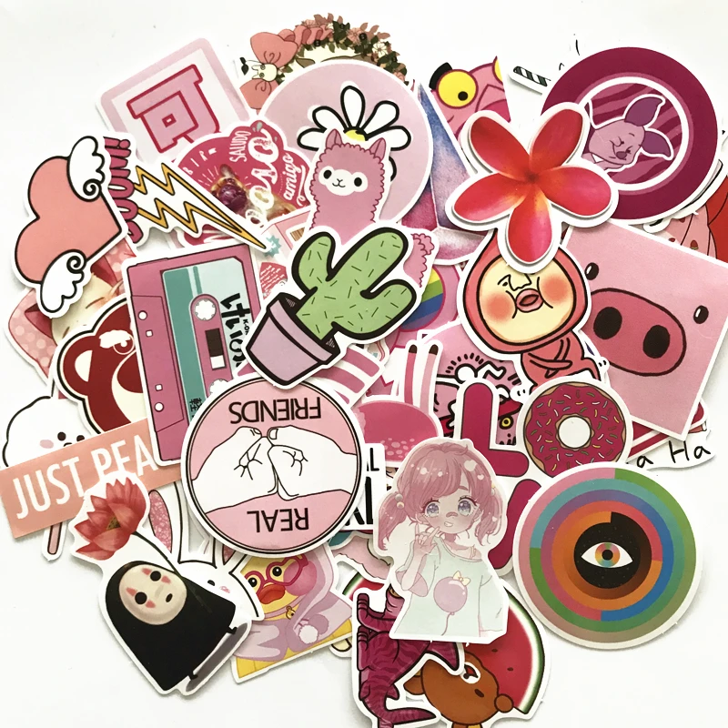 50pcs pink cartoon cute Rilakkuma Mix Laptop Stickers DIY Sticker for Kids Toys Cars Phone Laptop Bicycle Waterproof