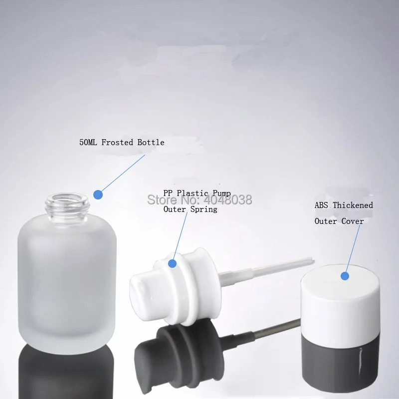 Emulsion Bottle 50 ML Empty Frosted Glass Essence Vial White Cover Press Pump Bottle Travel Set Refillable Cosmetic Container (3)