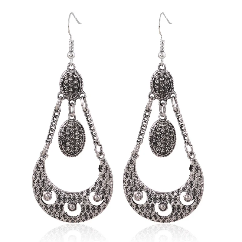 

LiuXSPEthnic Simple Pattern Carving Earrings Water Drop Long Dangle Earring 2019 New Fashion Women Vintage Hollow Maxi Jewelry