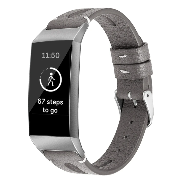 Grey Кожаный браслет ремешок для Fitbit Charge 3 фитнес-трекер Смарт-часы модный ремешок для часов на замену ремешок для часов - Цвет: Grey