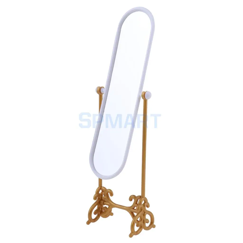 Dollhouse MIniature Bedroom Fitting Room Dressing Mirror Furniture for Doll House Decor Kids Pretend Play Toy Gold
