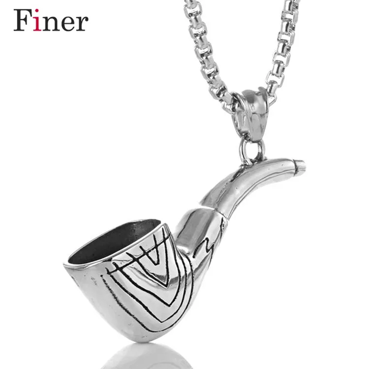 

Hip Hop Chain For Men Tobacco Pipe Pendant Necklaces Silver Color Stainless Steel Party Accessories Punk Jewelry