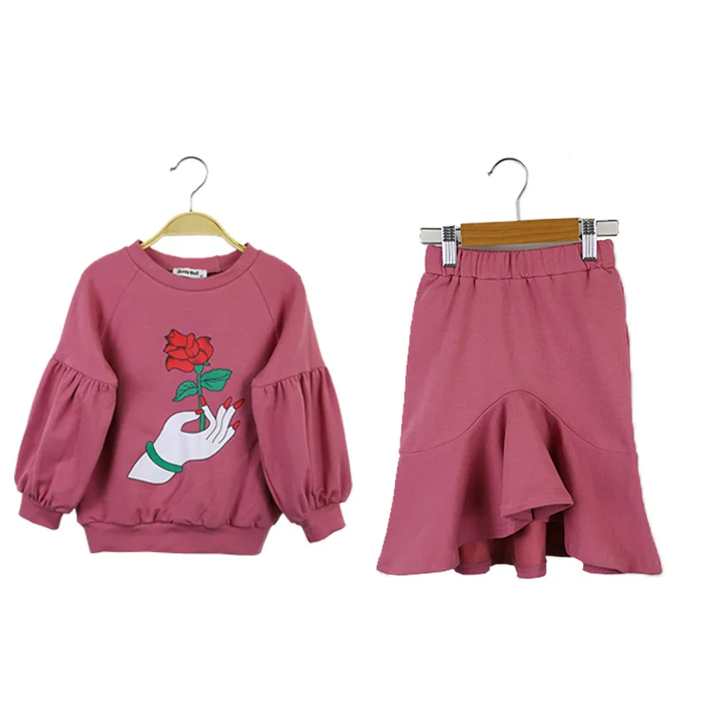 

Girls Clothing Set New Spring Autumn Cotton Kid Clothing Suit for Girl Long Sleeve Flower pattern Sweatshirt + Skirt 2Pcs CA142
