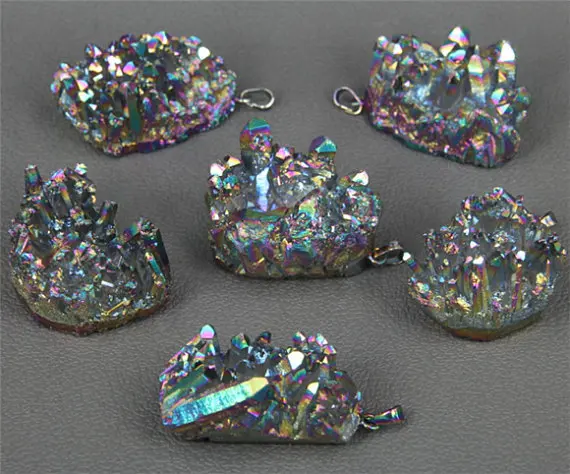 

3pcs Large Size,AAA-Grade Quality Rainbow Mystic Titanium Crystal Quartz with Clasp Pendants,Freeform Nuggets Crystal Necklace