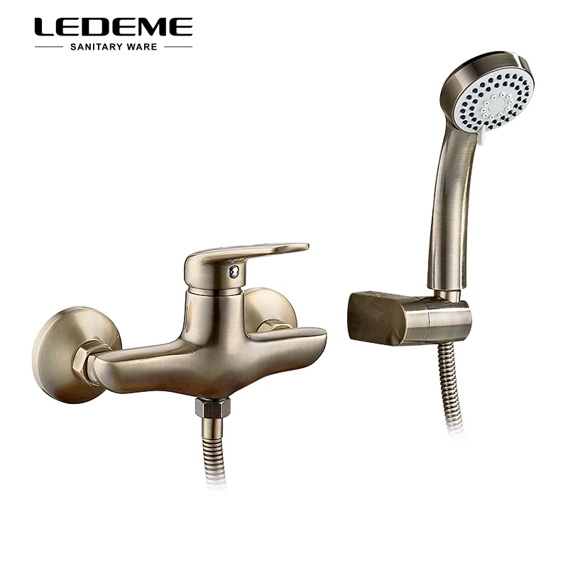 

LEDEME Vintage Bathroom Faucet with Handheld Shower Retro Antique Chrome Bath Mixer Tap Single Lever Wall Mounted Shower L2048C