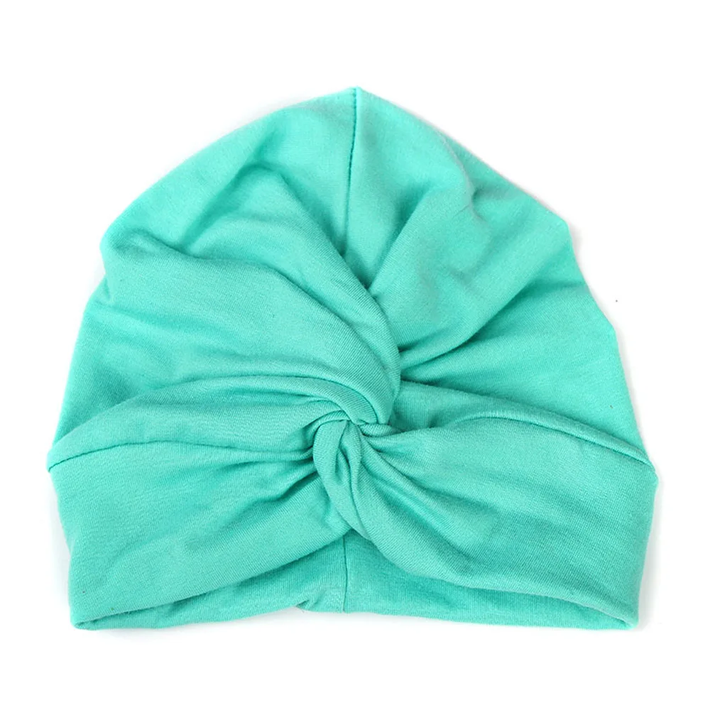 Light Green Модная детская однотонная хлопковая эластичная шапка-тюрбан для девочек, шапка-чалма для волос, лидер продаж, HATYS0510 - Цвет: Light Green