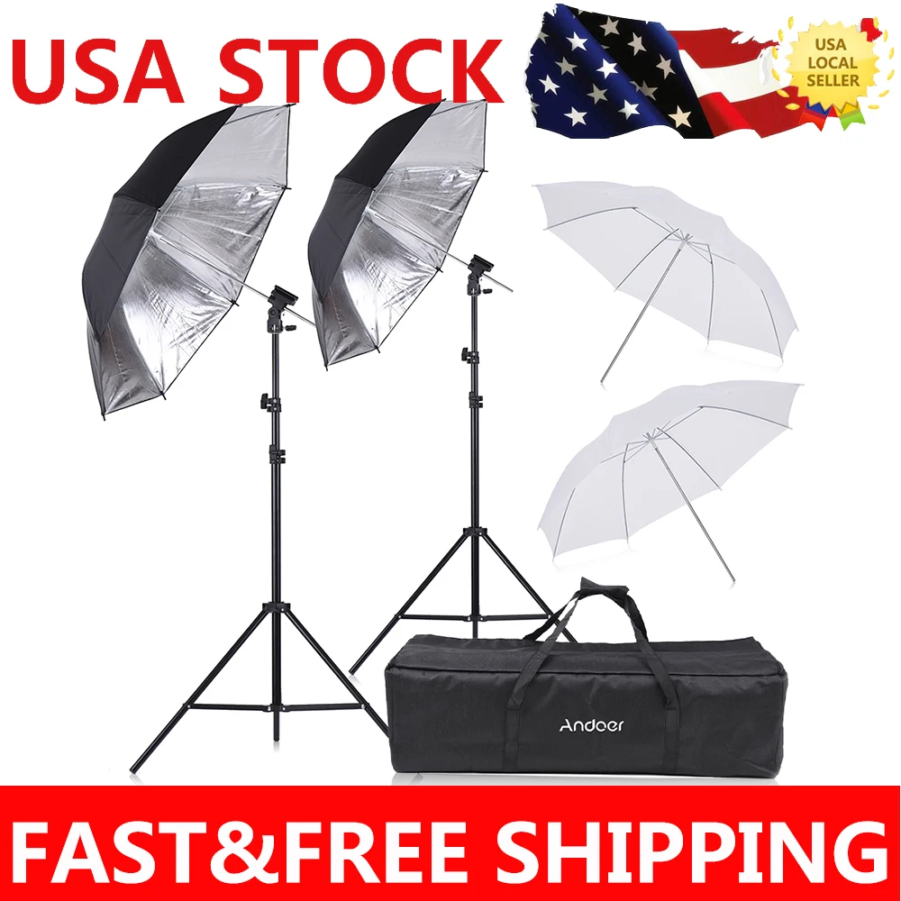 

Andoer Speedlight Flash Shoe Mount Swivel Soft Umbrella Kit +Brackets+Light Stand +Soft Umbrella for Canon Nikon Hot Shoe Flash