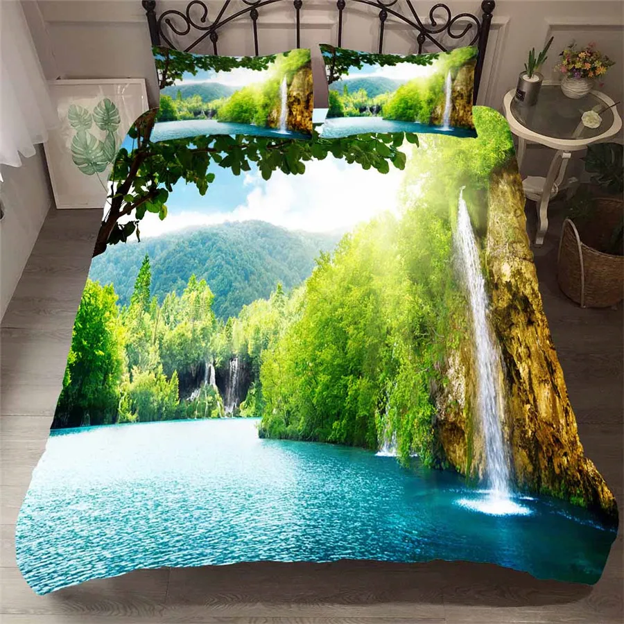 

Bedding Set 3D Printed Duvet Cover Bed Set Forest waterfall Home Textiles for Adults Bedclothes with Pillowcase #SL06