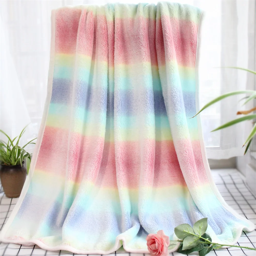 

76X102cm rainbow color soft flannel beautiful fluffy minky dream baby blanket toddler kids blanket winter thick quilt cover