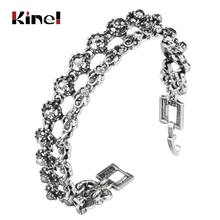 Kinel Шарм яркий черный кристалл браслет для женщин античный серебряный цвет панковские геометрические металлические звенья браслеты Винтажные Ювелирные Изделия