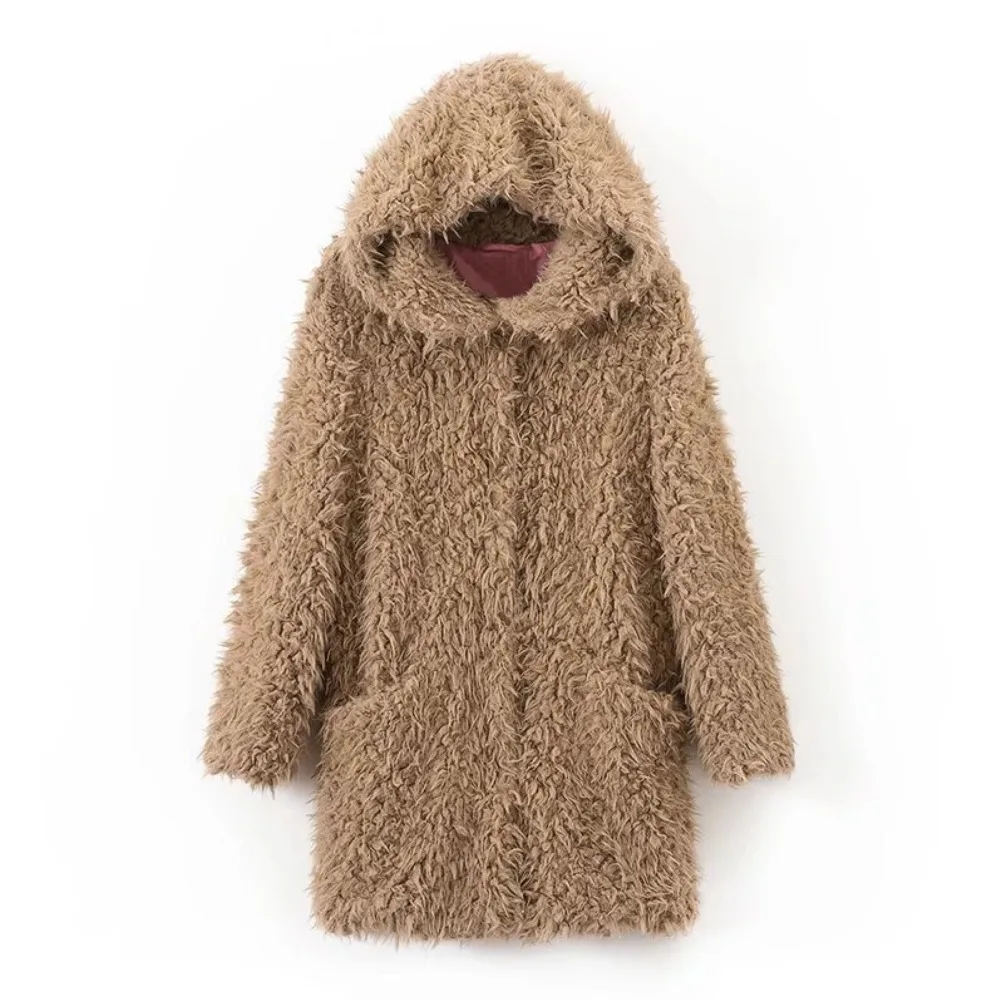 

women Apparel Autumn winter fashion popular overcoat Female jacket Solid color warm hooded texture women's coat