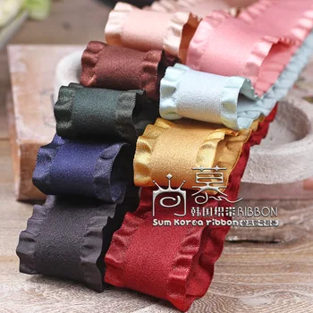 

50yards 25mm 38mm fringe wrinkle edge korean satin ribbon for garment skirt decoration accessories hair bow band craft supplies