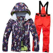 Женский лыжный костюм Женская водостойкая Лыжная куртка брюки для сноуборда тепловой дышащий дешевый открытый горный лыжный Набор