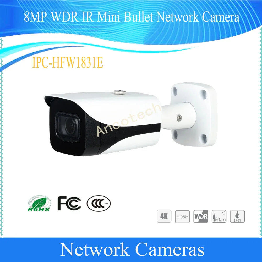 Free Shipping dahua IP Camera 8MP WDR IR Mini Bullet Camera With POE IP67 DH-IPC-HFW1831E