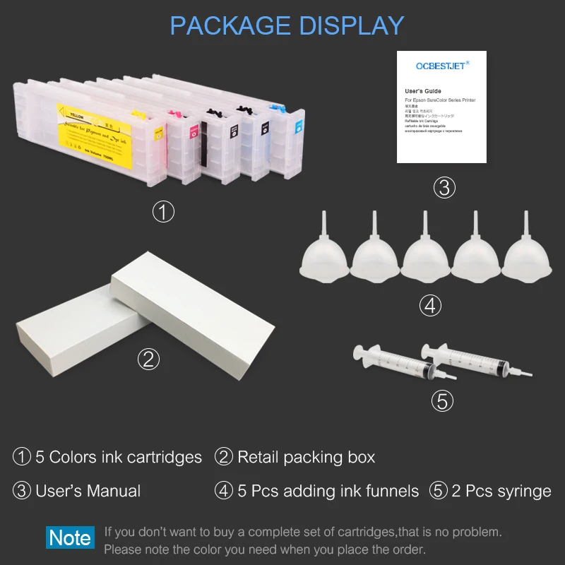 5Colors/Set T6941-T6945 T6941 Refillable Ink
