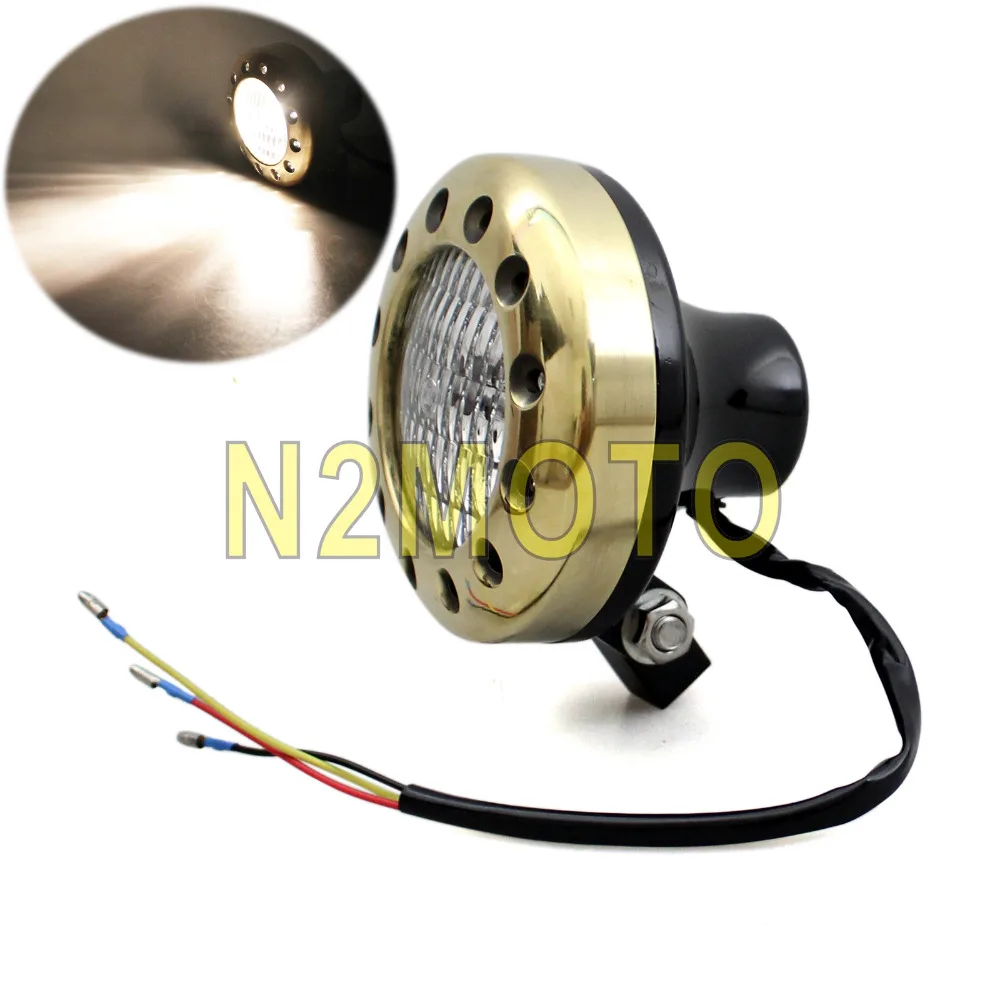 EMARK Solid Brass Black Motorcycle Headlight H4 12V 55W Head Light Lamp