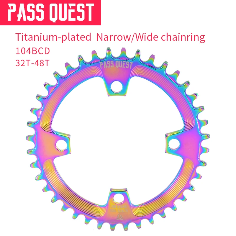 

PASS QUEST 104BCD Titanium-plated MTB Narrow Wide Chainring 32T-48T Mountain bike bicycle chainwheel for shimano M610 M615 M670