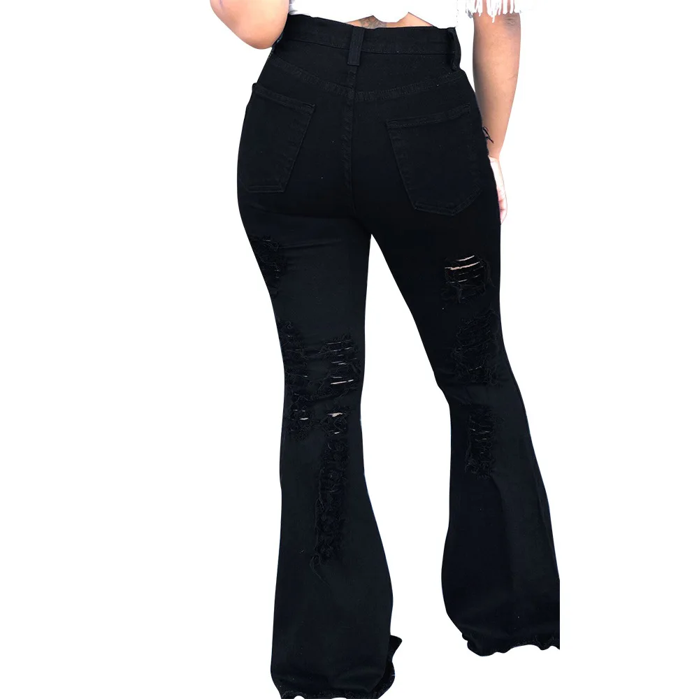 Модные черные женские расклешенные брюки с разрезами, высокая талия, молния, муха, обтягивающие длинные штаны, летние повседневные брюки