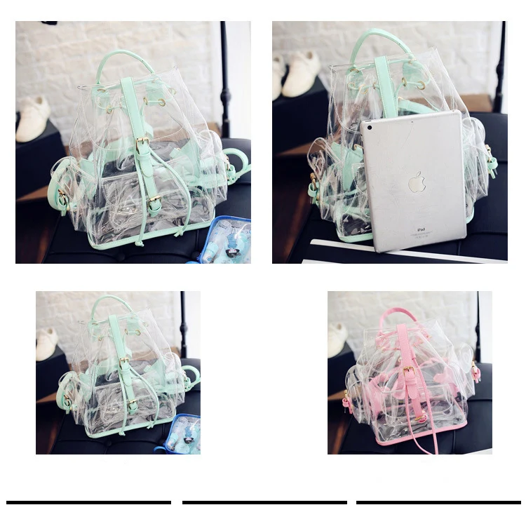 Bolsa de Ombro Rosa para a Menina Swyivy Senhora Moda Mochila Transparente Verão 2020 Novas Mulheres Geléia Plástico Viagem Bolsa Pvc 3 Bolsas e Malas