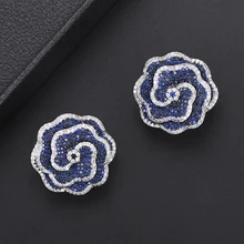 GODKI 25 мм элегантные серьги-гвоздики с розовыми цветами из кубического циркония для женщин Свадебные Многослойные серьги Букле д 'ореиль femme