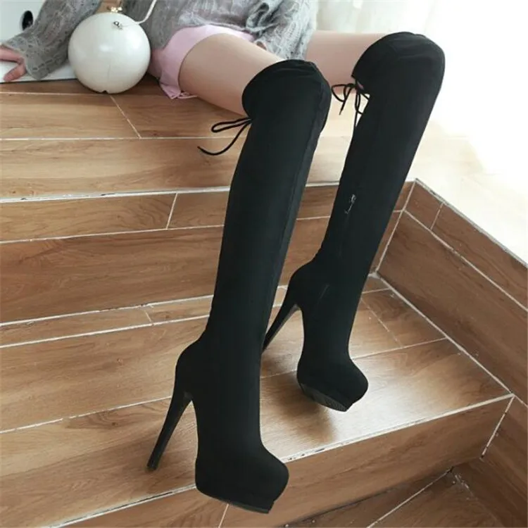 PXELENA Sexy Slim Thigh High Boots Super High Heels Women Shoes Zip