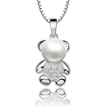 Sinya 925 sterling silver Pendant with Chain for ladies Pure freshwater pearl attraction necklace choker beautiful bear design Jewellery