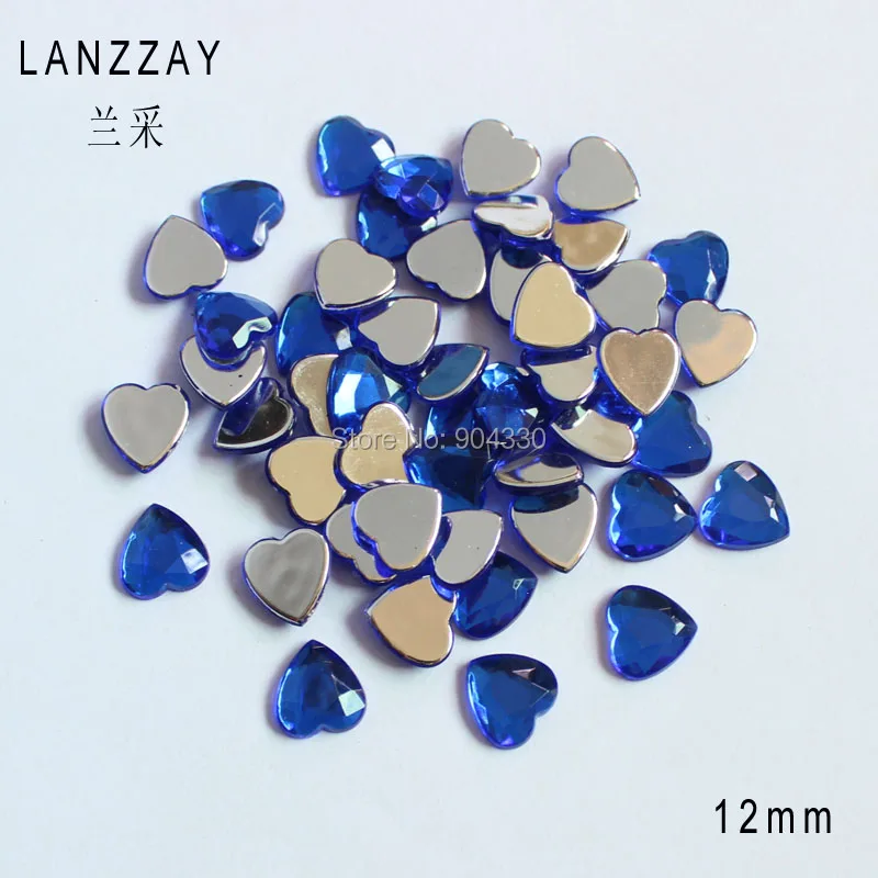 

Free Shipping LANZZAY 200pcs Royal Blue 12MM Heart Flat Back Rhinestone Acrylic Diamond Jewelry Garment Arts Crafts DIY Decor