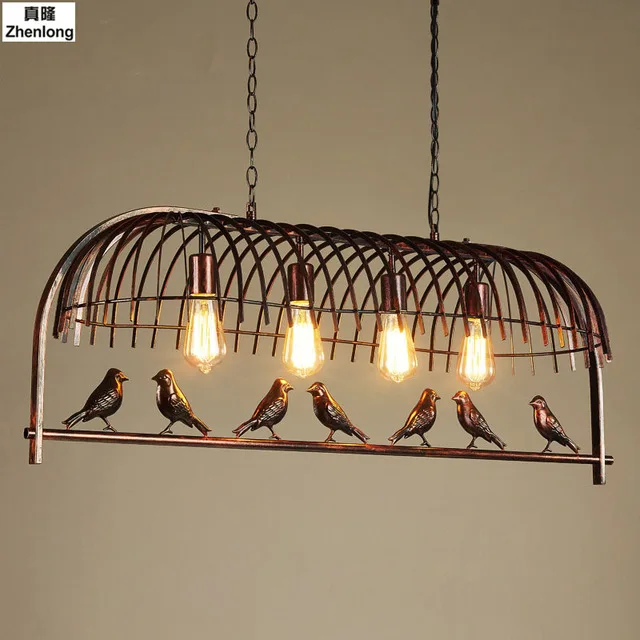 

Creative Bird Cage Restaurant Iron Birds Pendant Lights Vintage Lamp for Kitchen Lighting Dining Room Retro Loft Pendant Lamp