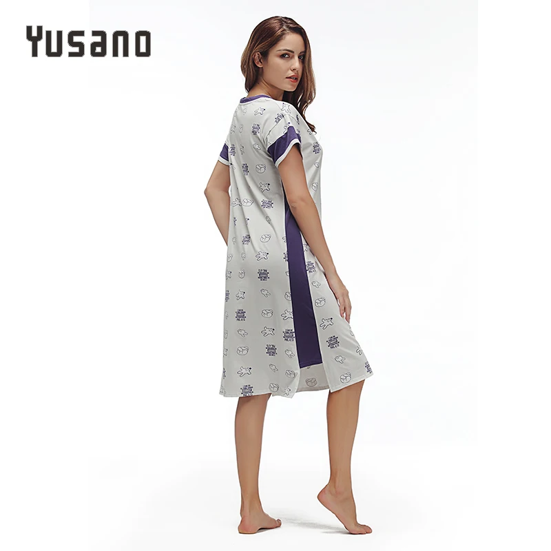 Yusano Cotton Nightgowns for Women V-Neck Nightshirt Short Sleelve Sleep Dress Cute Printed Sleepshirt Casual Nightwear