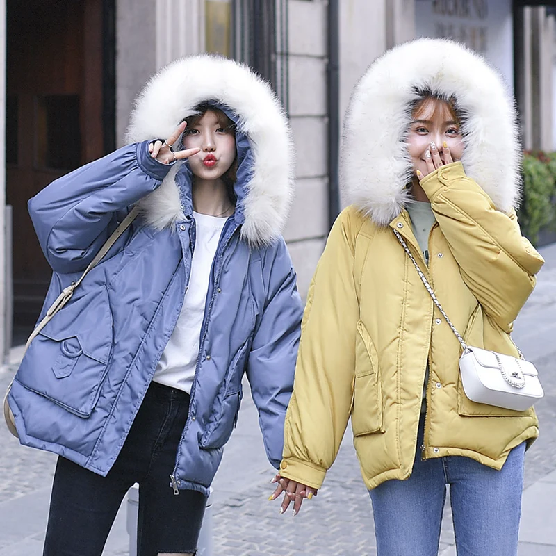 2020 Women Winter Short Jacket Mujer Hooded Parkas Winter Coat Women Loose Parka Fur Collar Cotton Padded Jackets