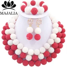 Модные нигерийские Свадебные африканские бусы комплект ювелирных изделий красные и белые пластиковые бусины ожерелье браслет серьги набор ювелирных изделий E-006