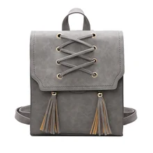 Сумка женская мода Девушка искусственная кожа верхний мешок школьников Bookbag Ретро Высокое качество кисточкой Рюкзак Mochila