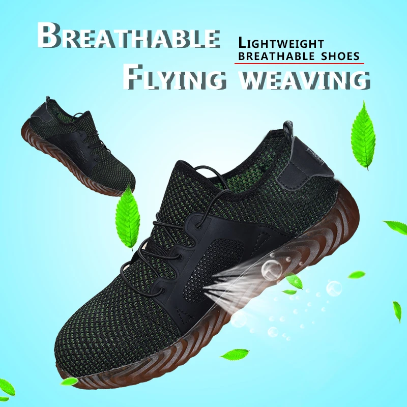 الصيف الرجال الرجال ثقب أحذية أمان في الهواء الطلق تنفس شبكة خفيفة الوزن الراحة تو الصلب واقية أحذية عمل