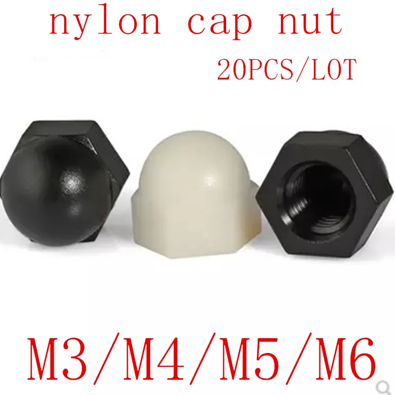 20PCS M3 M4 M5 M6 Withe Or black nylon plastic hex cap nut acorn nuts