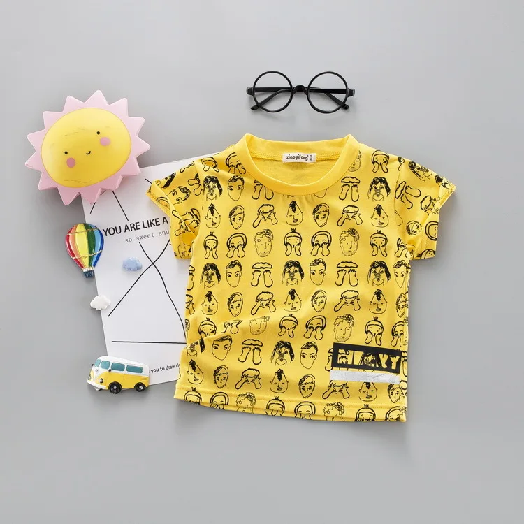 ZSIIBO футболка с узором в стиле граффити костюм для девочек Одежда для маленьких девочек летние хлопковые футболки с короткими рукавами для мальчиков, детские топы, одежда WGTTX159 - Цвет: Huang
