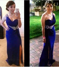 Königsblau Prom Party Kleider 2016 Vestido De Festa Longo eine Linie Schatz Eine Schulter Perlen Elegante Abendkleider Abendkleid abendessen