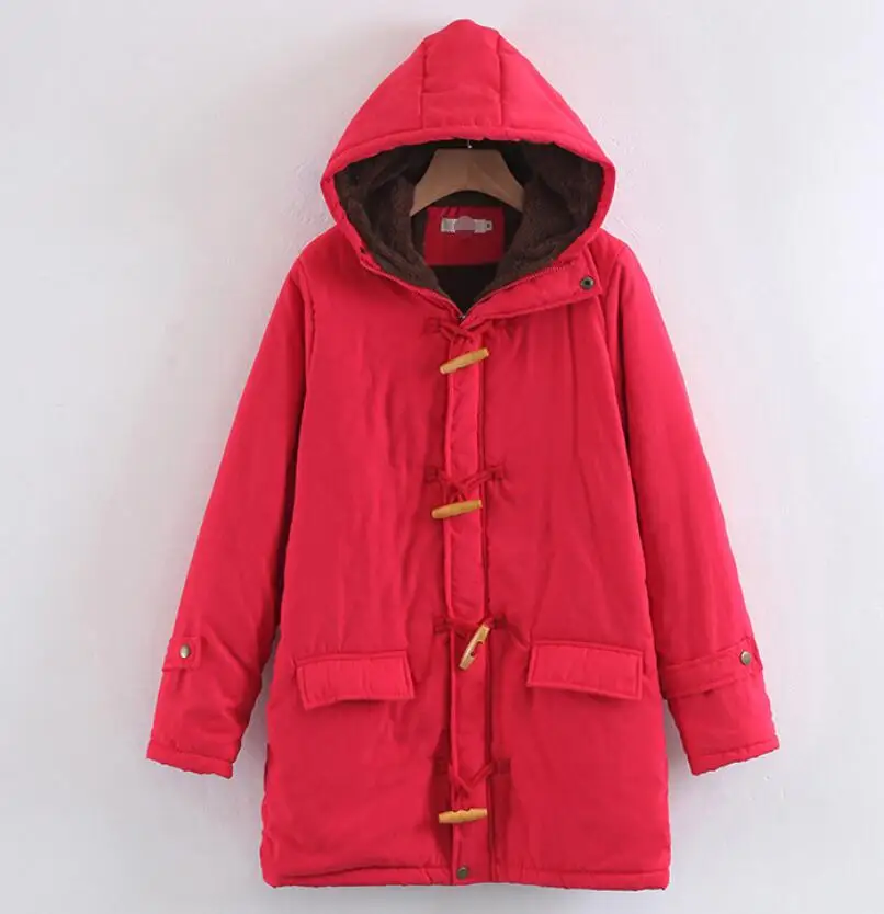 

Winter new horns hooded cotton quilted lambskin long women's cotton coat large size casual slim coat jacket Large size