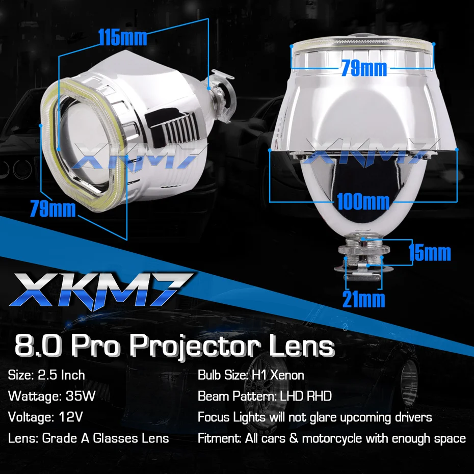 Биксеноновые линзы XKM7 проектор с ангельскими глазками 2 5 дюйма H1 HID светодиодный