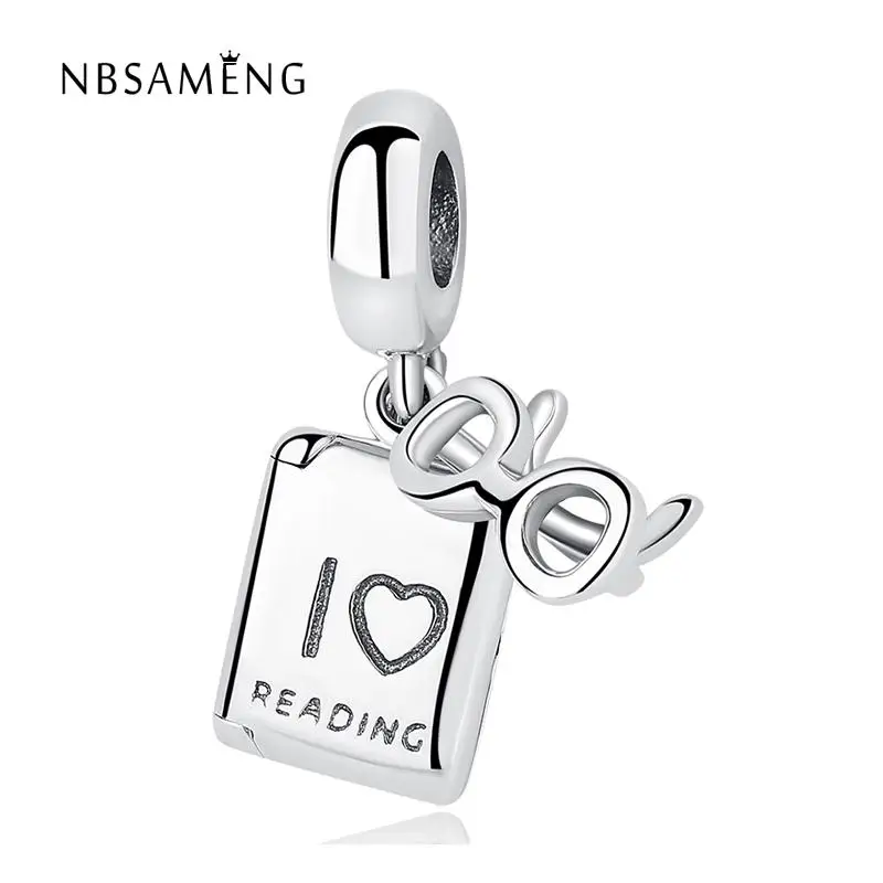 

NBSAMENG 100% 925 Sterling Silver Beads I Love Reading Book Pendant Charm Bead Fit Original Pandora Women Bracelets DIY Jewelry