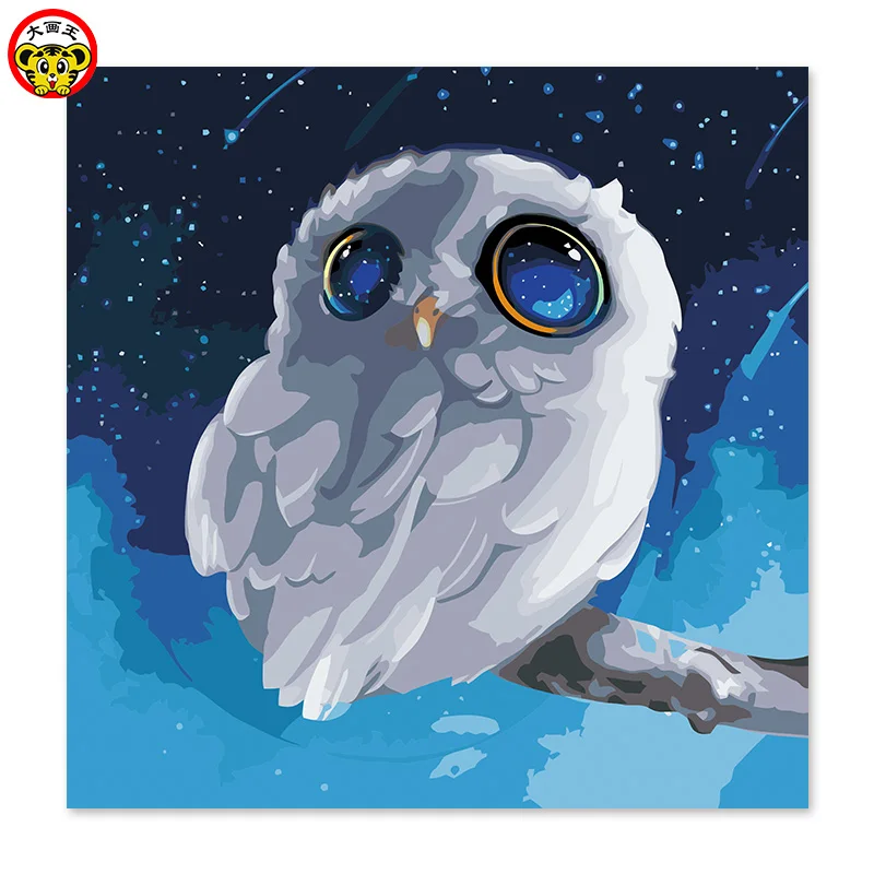 

painting by numbers art paint by number diy oil night Cartoon owl big eyes Gray feathers
