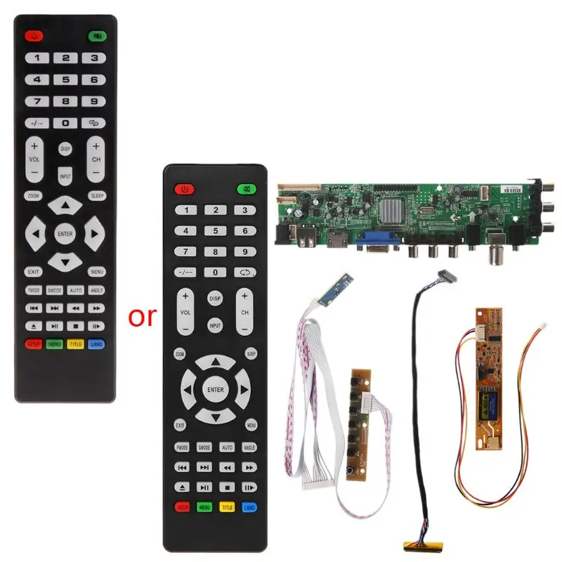 V56 V59 Универсальный ЖК-драйвер платы DVB-T2 ТВ плата+ 7 кнопочный переключатель+ ИК+ 1 лампа Инвертор+ кабель LVDS комплект 3663