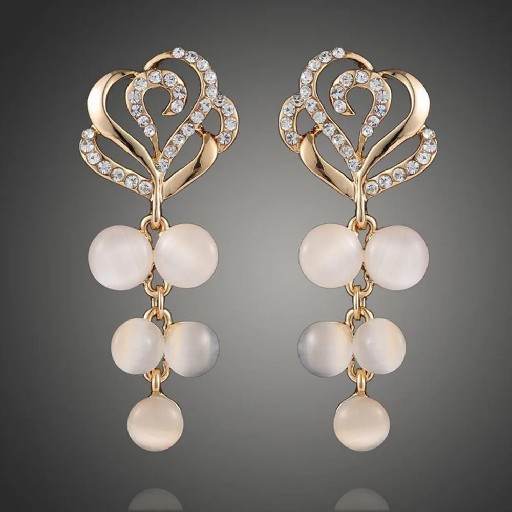 Fashion Hollow Out Flower Opal Drop Earrings Rose