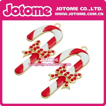 

100pcs/lot 2016 Fashion Christmas Candy Canes and BOW Rhinestone Crystal Enamel Charm Pendant